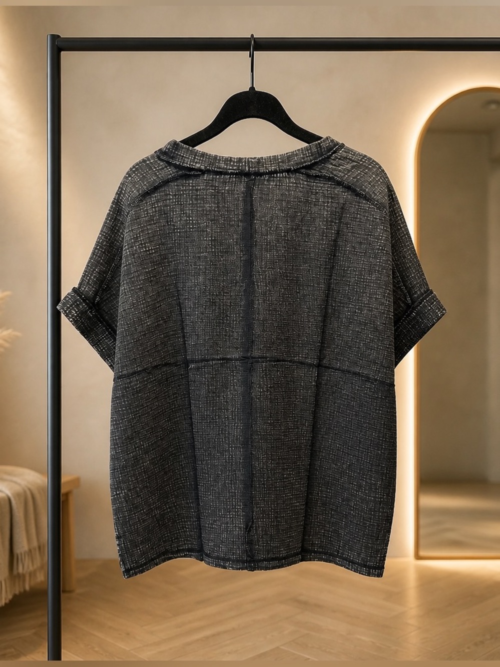 NWT Zenana Women’s Ashton Acid Wash Ash Black Double Gauze Top Shirt - Size L - Picture 6 of 13
